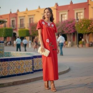 Vintage 1970s Red Shift Dress